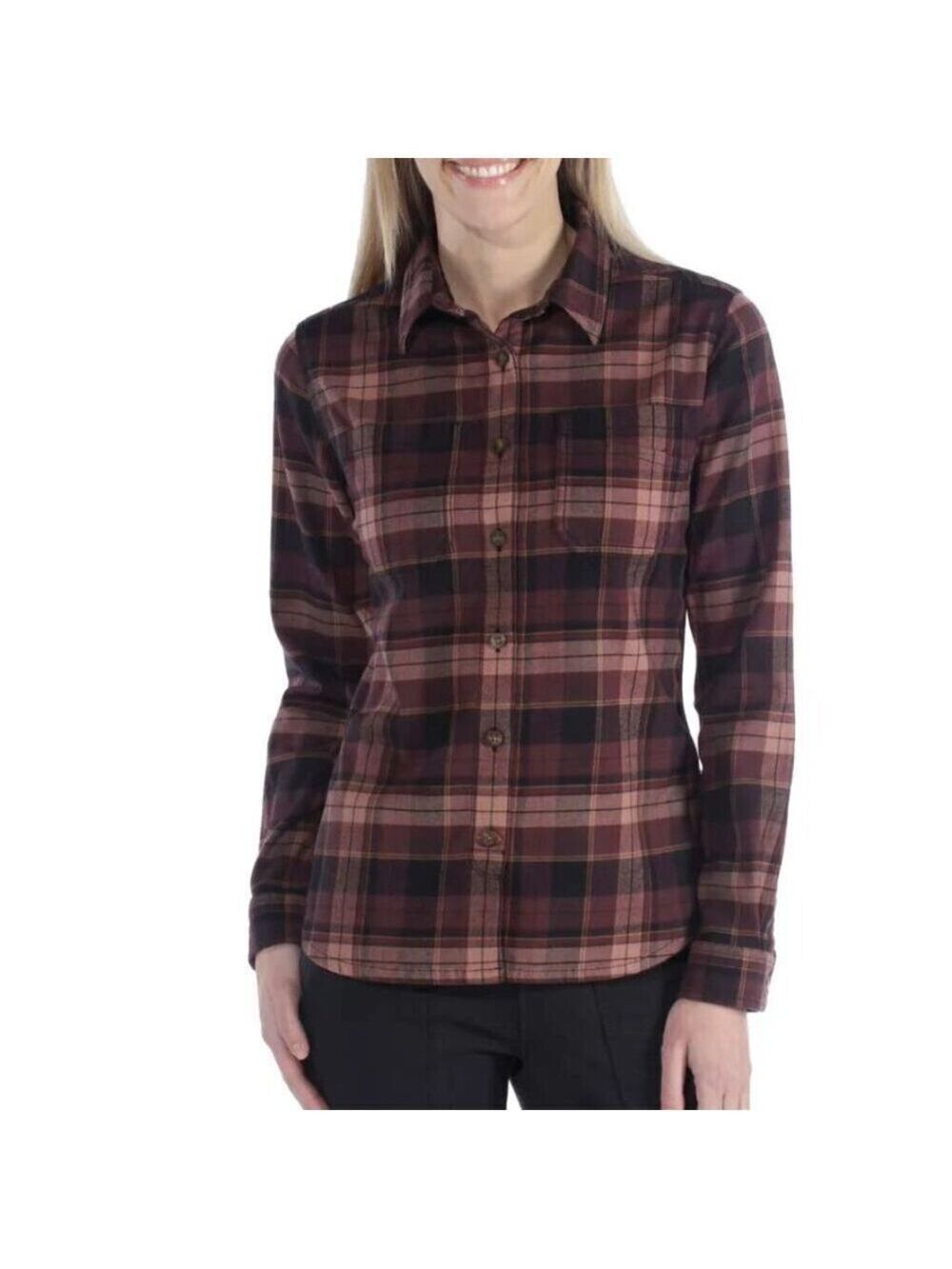 Carhartt Womens Rugged Flex Hamilton Plaid Flannel Purple Button Up Shirt XXL/20
